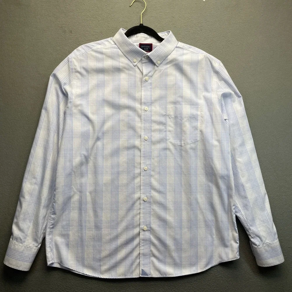 UNTUCKit Men Shirt XL Wilridge WF Blue Plaid Cotton Wrinkle Free Casual 40465‎
